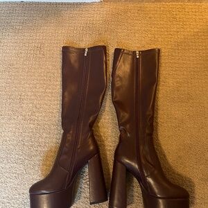 London Rag Burgundy Knee High Boots - Size 10